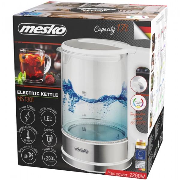 Электрочайник Mesko MS 1301 стеклянный с установкой температуры 2200 Вт 1,7 л White (MS1301W) - фото 7 Электрочайник Mesko MS 1301 стеклянный с установкой температуры 2200 Вт 1,7 л White (MS1301W) - фото 7