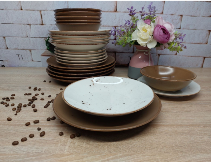 Сервиз столовый OMS TULU фарфор 6 персон 24 предмета Шоколадный/Молочный (DN24-Kahve2) - фото 2 Сервиз столовый OMS TULU фарфор 6 персон 24 предмета Шоколадный/Молочный (DN24-Kahve2) - фото 2