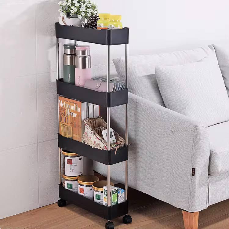 Полиця на колесах мобільна 4 поверхи Чорний