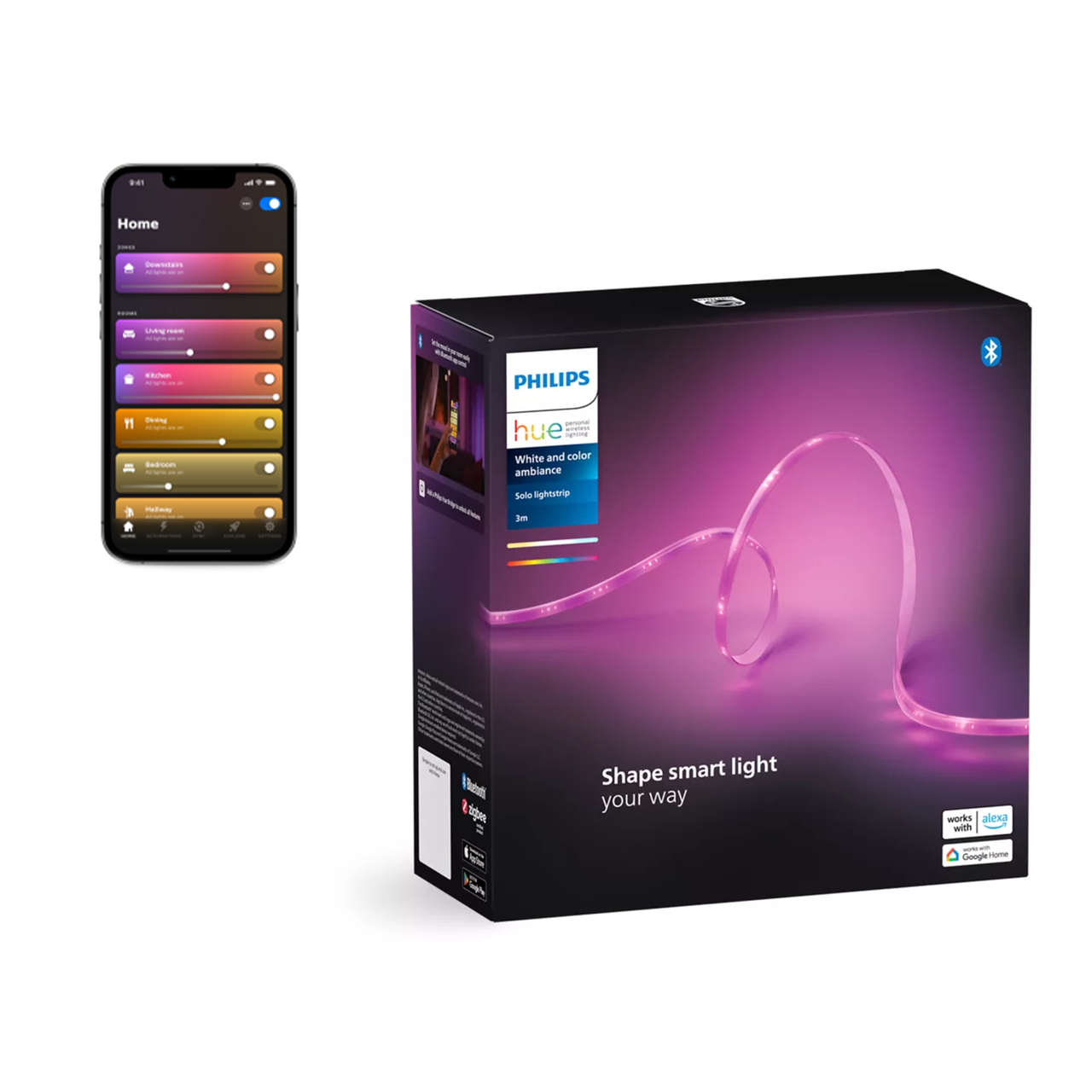 Розумна світлодіодна LED-стрічка 3 метри Philips Hue Lightstrip LED Solo, Bluetooth HomeKit RGBWW