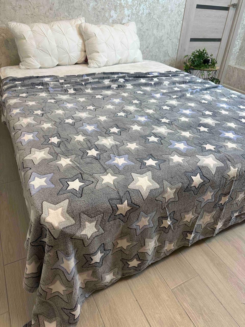 Плед з мікрофібри Зірочки євро 200х220 см Сірий (П4К-al-ncuk-001)