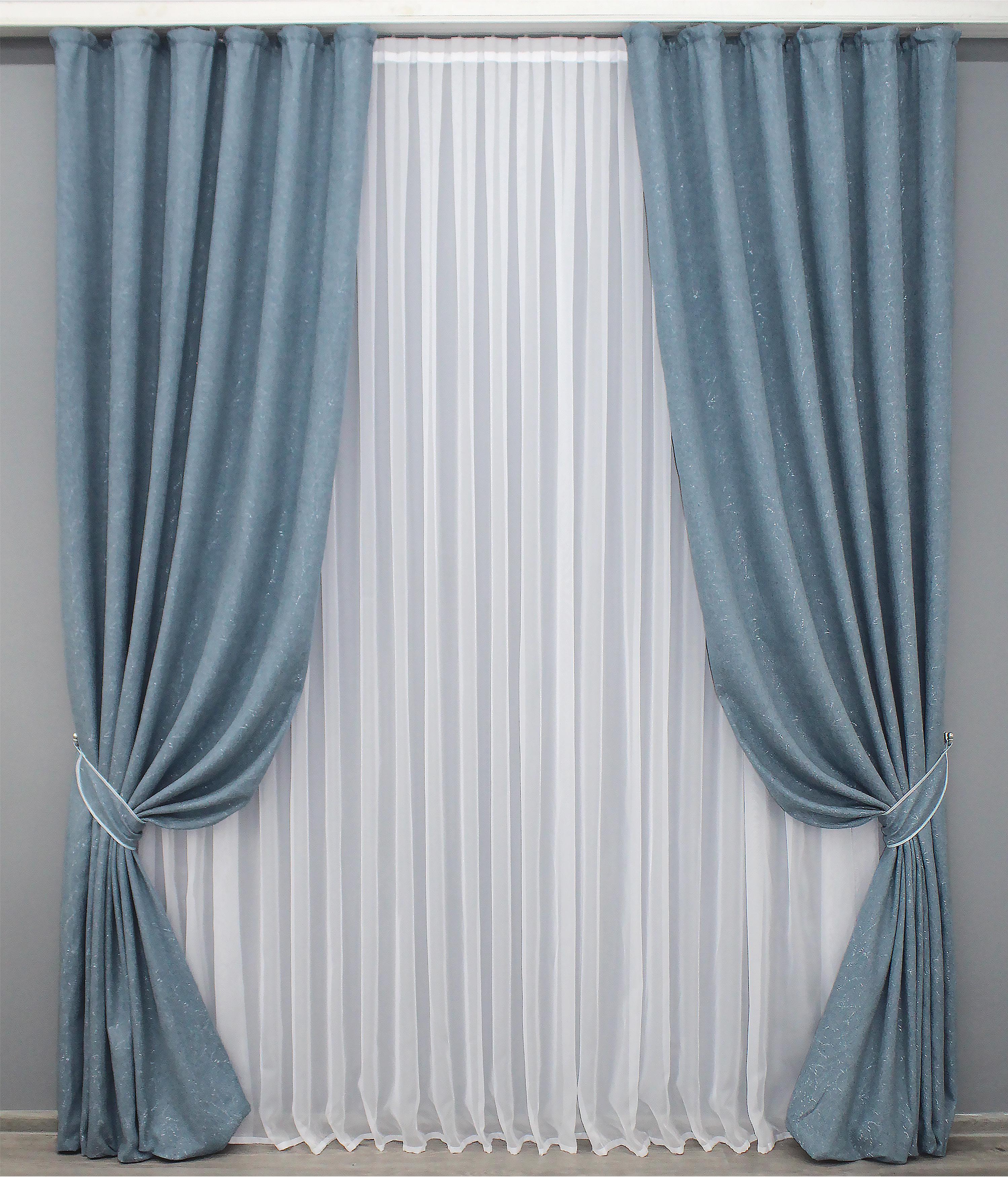 Комплект готовых штор VR-Textil Лен № 1328ш 150х270 см 2 шт. Синий (33-0173)