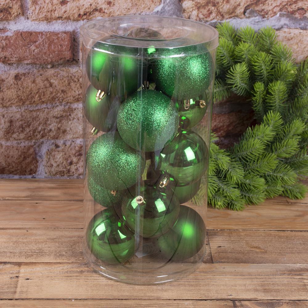 Елочные шары из пластика 8 см 15 шт. Зеленый (1092-15)