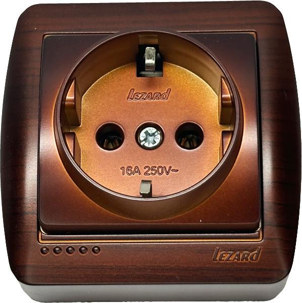 Розетка накладная одинарная с заземлением Lezard Demet IP20 Античный кедр (00000000702)