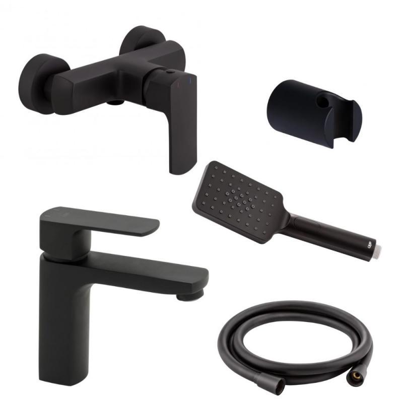 Набір змішувачів Qtap Lipno qtlipno1023101cb/qtlipno4023101cb 2в1 для душу з душовим гарнітуром Чорний Набір змішувачів Qtap Lipno qtlipno1023101cb/qtlipno4023101cb 2в1 для душу з душовим гарнітуром Чорний