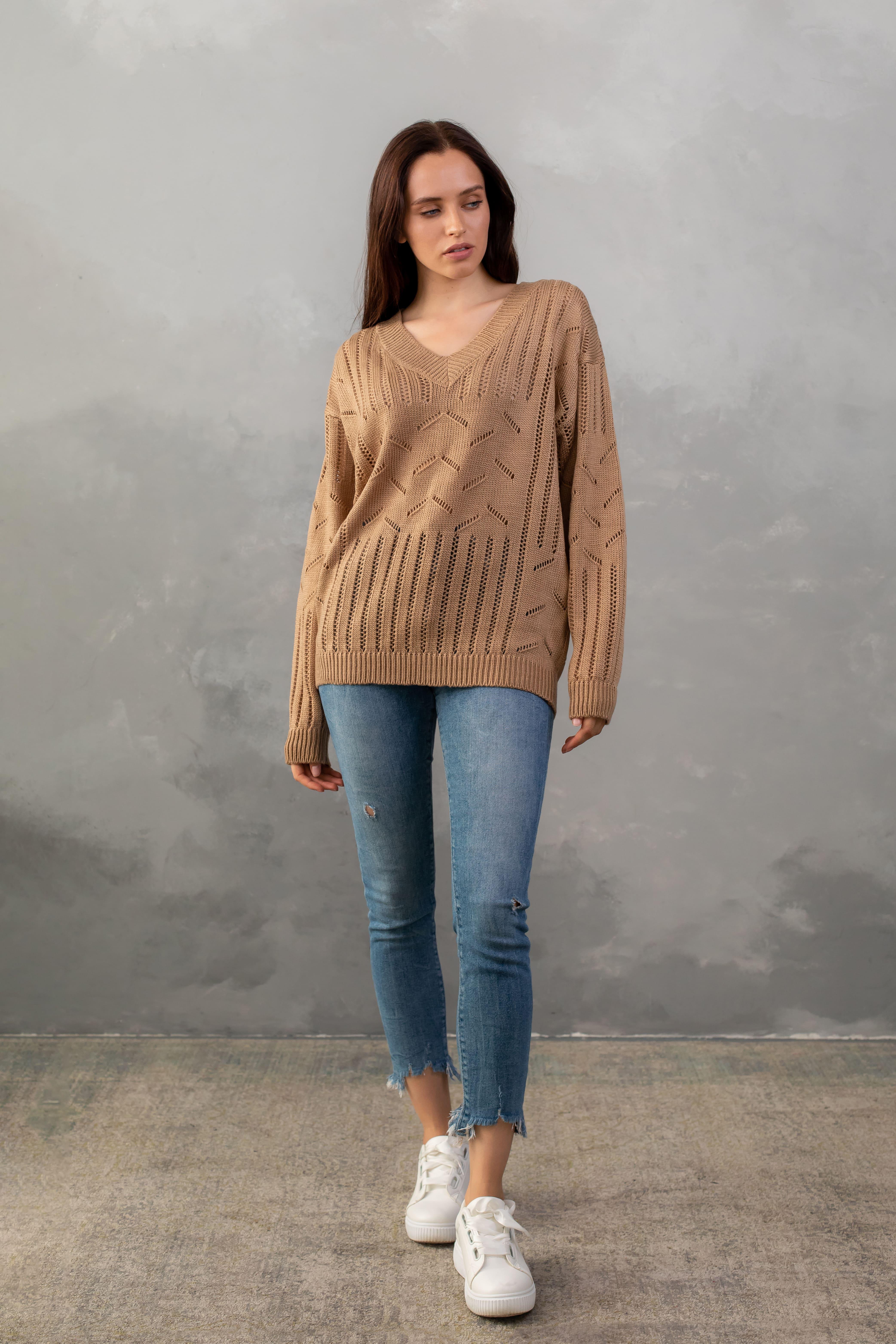 Джемпер женский с V-образным вырезом S-L Верблюжий (Bakhur 3236 Верблюжий)