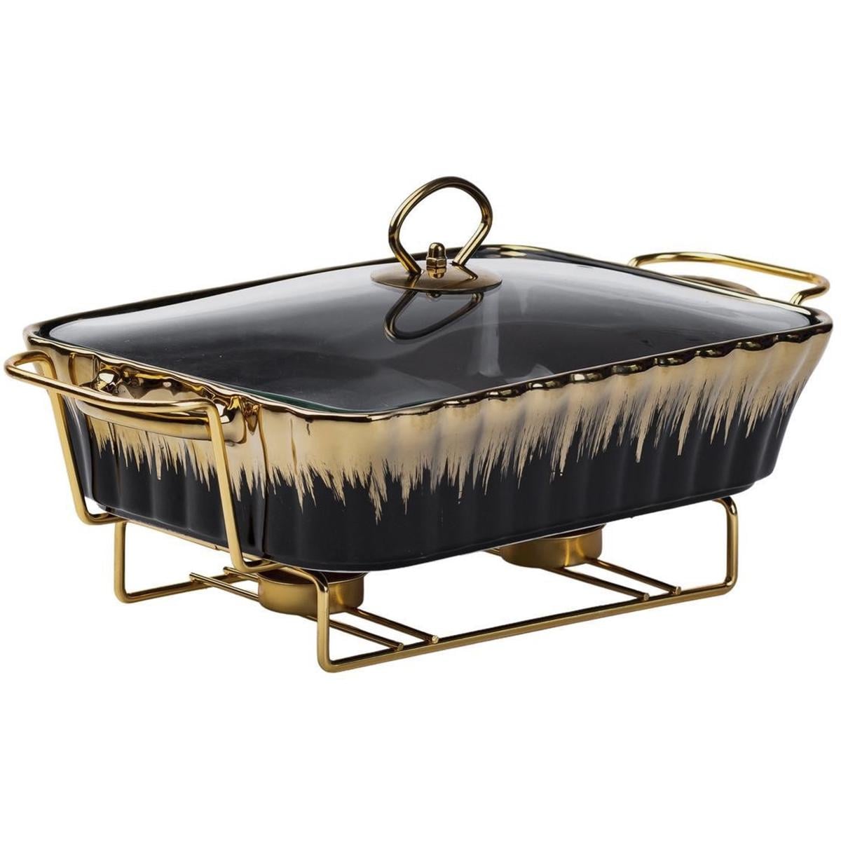 Мармітниця керамічна прямокутна 1,5 л зі скляною кришкою Чорний (HP1047)