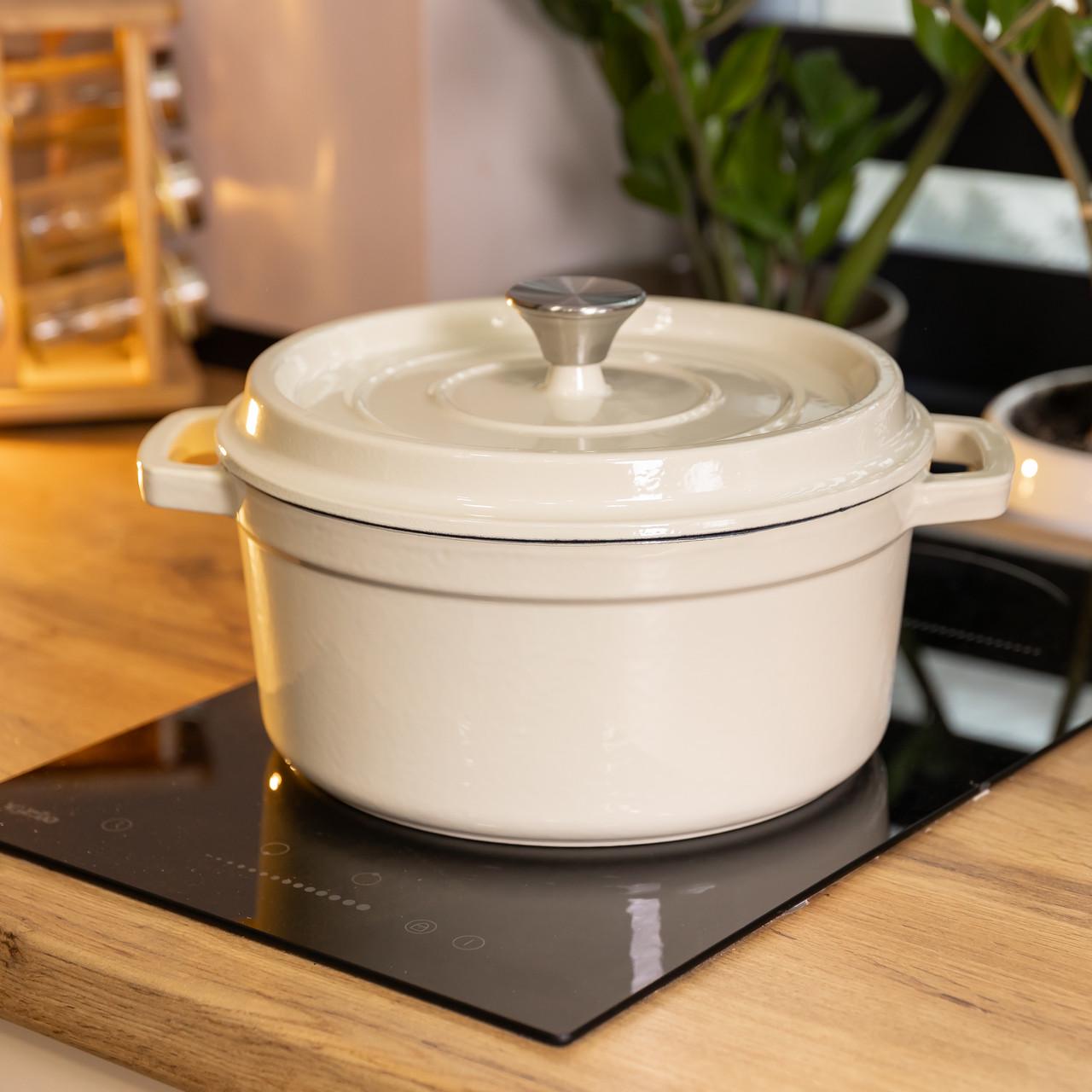 Кастрюля чугунная/эмалированная с крышкой 2,5л Белый (HP-1-14)