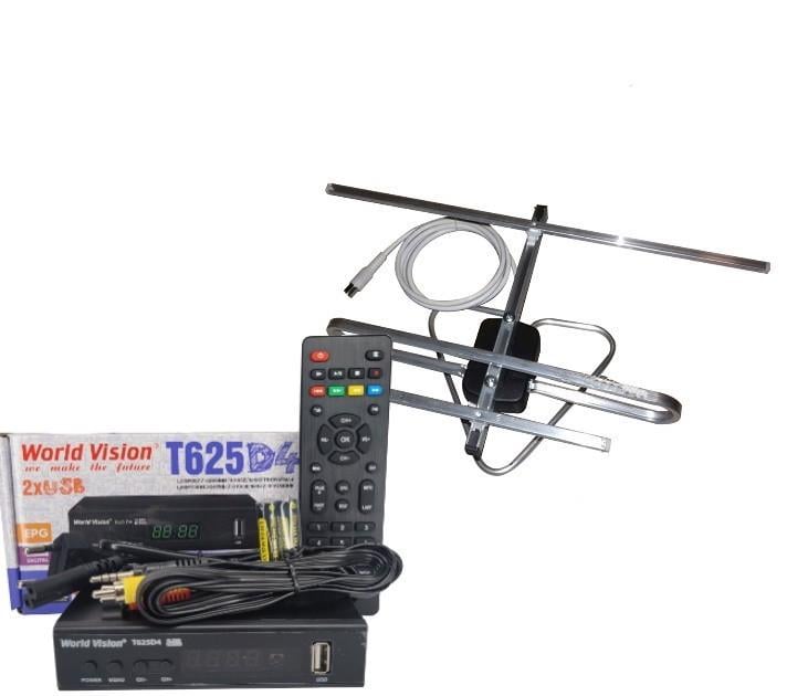 Тюнер World Vision T625D4+/антенна комнатная с тв-кабелем