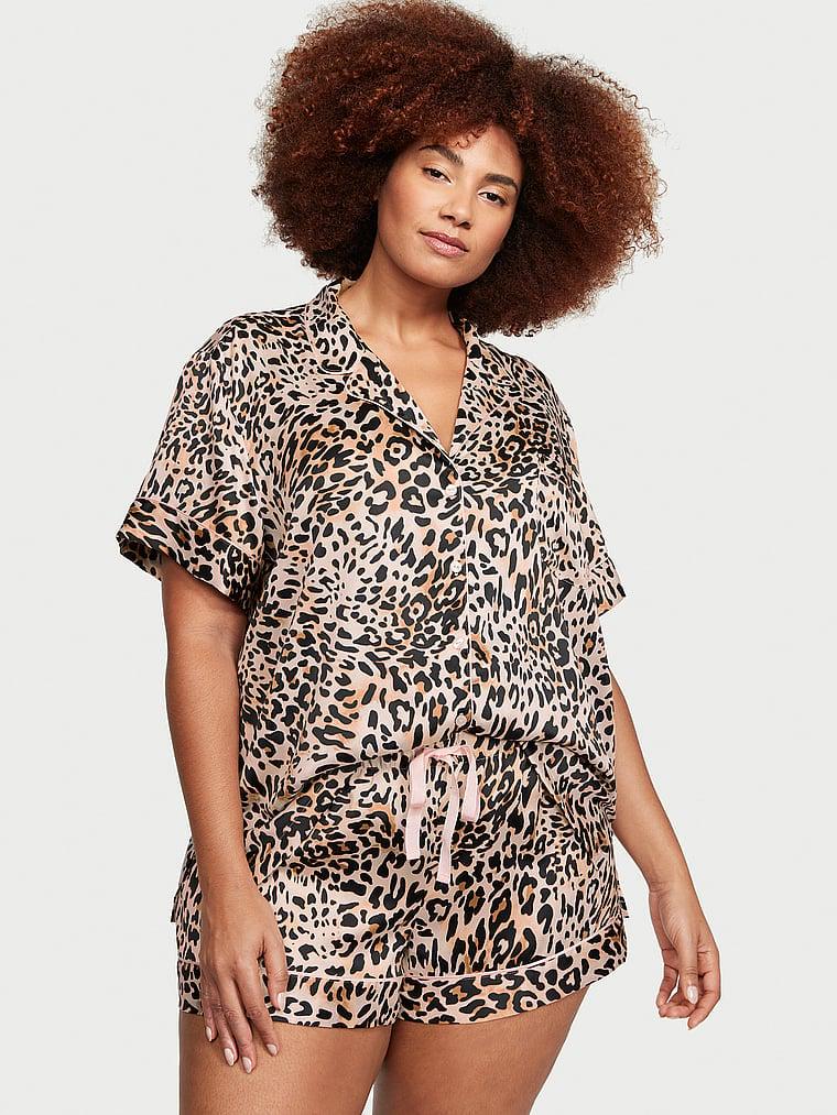 Піжама сорочка/шорти сатинова Victoria's Secret Satin Short Pajama Set XS Леопардовий (26748585)