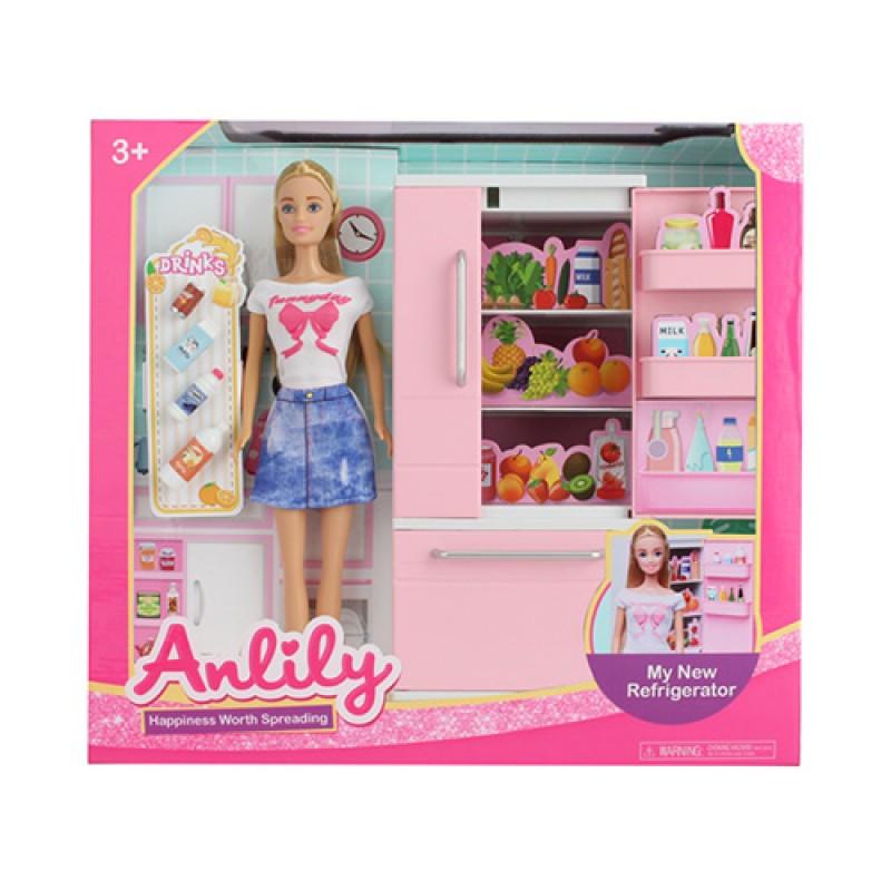 Кукла Anlily с холодильником и набором продуктов из пластика 29 см Розовый (150-98-99270)