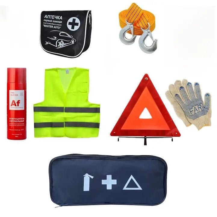 Набор автомобилиста AUTOMIX T125 аптечка/трос/знак евростандарт/огнетушитель/жилет/перчатки/