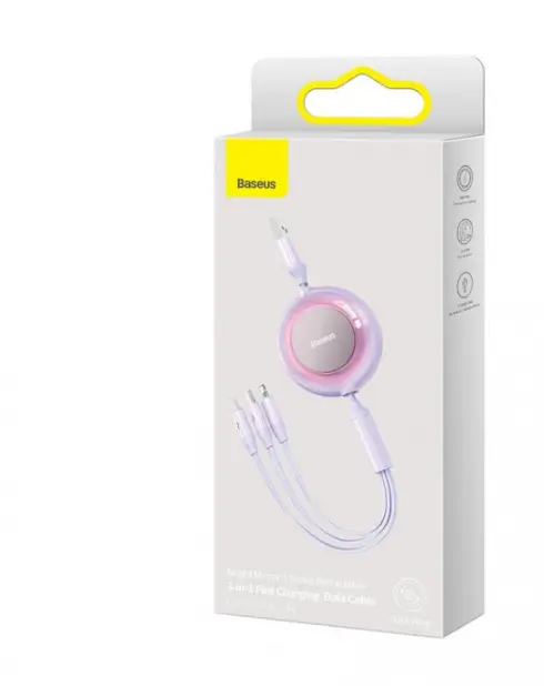 Кабель BASEUS Bright Mirror 2 Series 3в1 Cable USB to MicroUSB/Lightning/Type-C CAMJ010005 3,5A 1,1 м Purple - фото 5