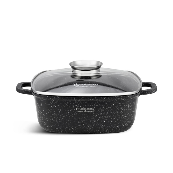 Каструля квадратна мармурове покриття Edenberg зі скляною кришкою 5,5 л (EB-8114)