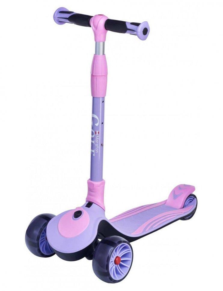 Самокат детский трехколесный складной Maraton Golf G до 80 кг подшипники ABEC 7 с регулируемым рулем Сиреневый