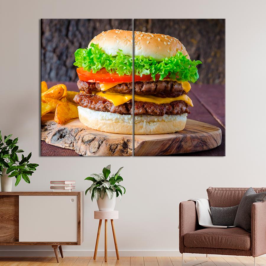 Настенний декор Сочный чизбургер и хрустящая картошка по-деревенски 111x81 см (A429-2)