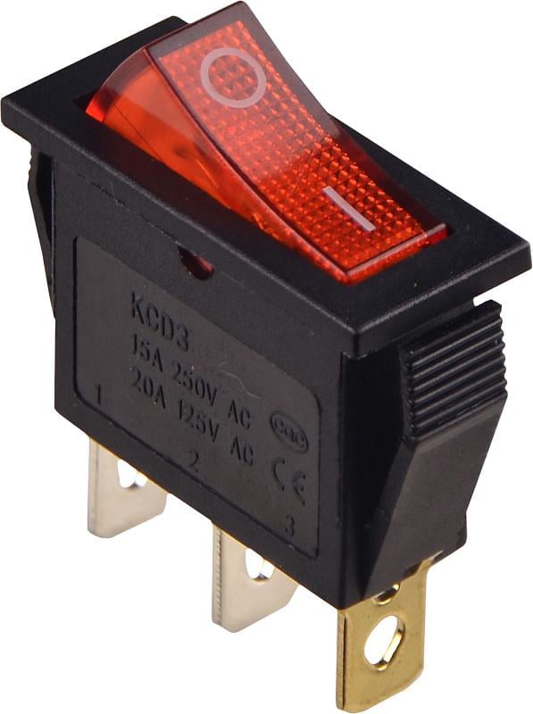 Переключатель АСКО KCD3-101N R/B 1 клавиша 1NO 33,5 мм 15A с подсветкой красный LED 12V AC/DC Черный (A0140040172)
