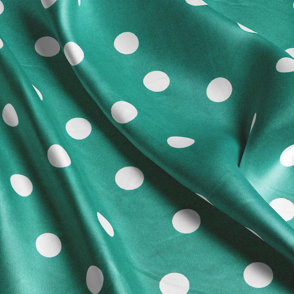 Ткань плательная атлас шелк стрейч горошок смарагд
