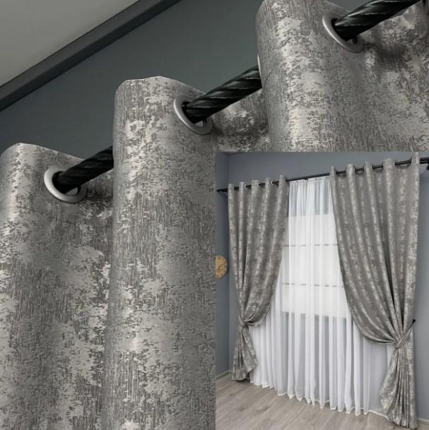 Комплект штор на люверсах Sultan YL жакард 1,5х2,5 м 2 шт. Сірий (1668ш 37-0169) - фото 4 Комплект штор на люверсах Sultan YL жакард 1,5х2,5 м 2 шт. Сірий (1668ш 37-0169) - фото 4