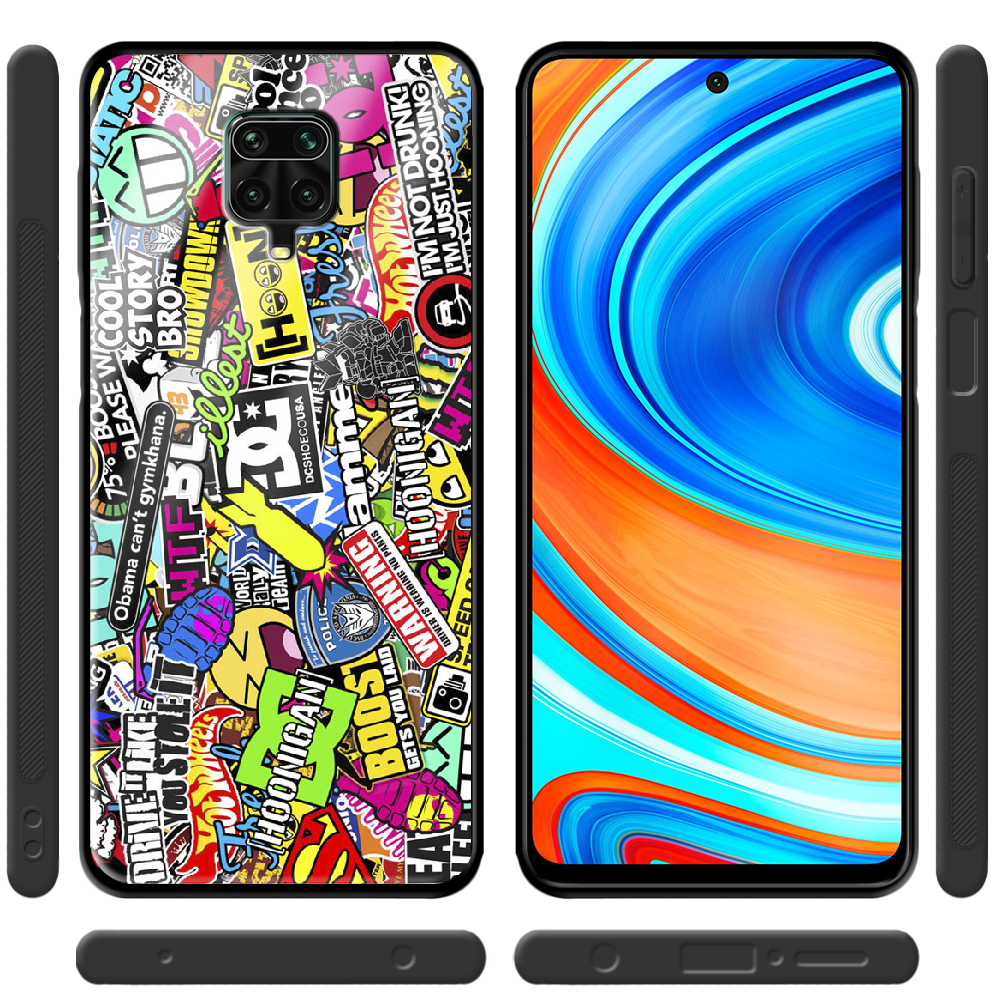 Чохол Boxface Xiaomi Redmi Note 9S Multicolored Inscriptions Чорний силікон зі склом (39475-up880-40098) - фото 2