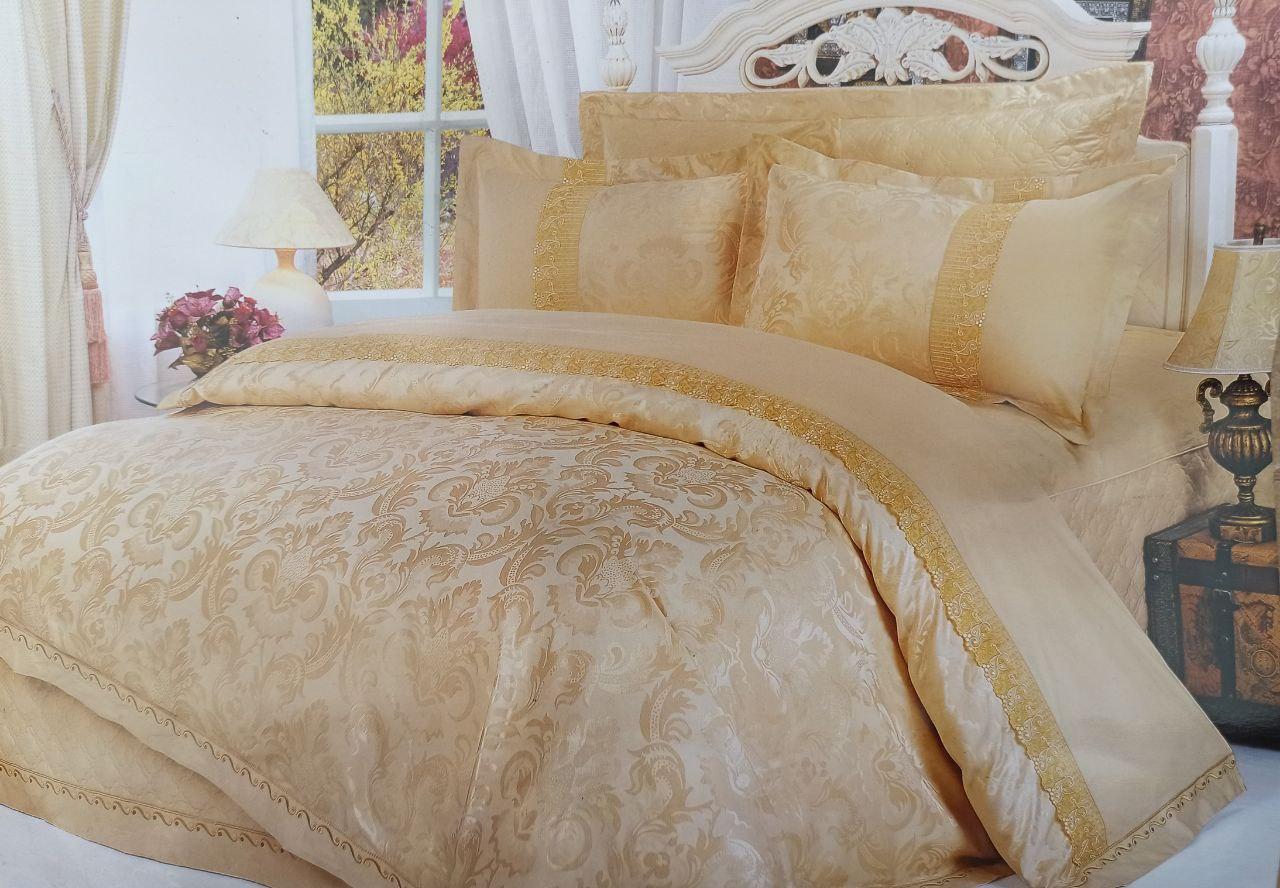 Комплект постельного белья Vie Nouvelle жаккард с вышивкой евро 200x220 см Бежевый (JE322)