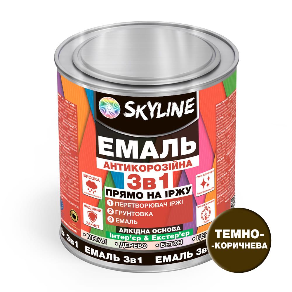 Емаль алкідна Skyline 3в1 по іржі антикорозійна 0,9 кг Темно-коричневий - фото 2