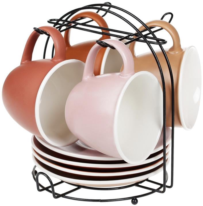 Кофейный сервиз Терракота 4 чашки по 170 мл с блюдцами на подставке (BD-432-009)