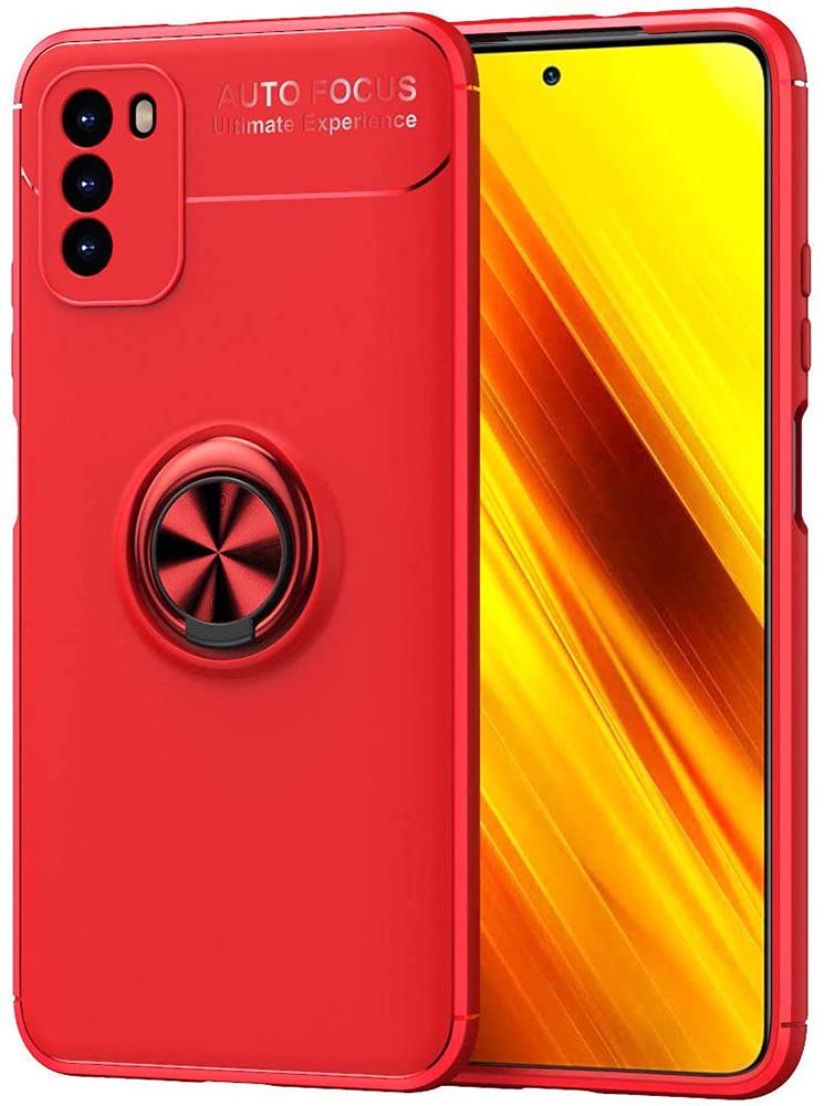 Чехол с кольцом Auto Focus для Xiaomi Poco M3 Red (20983-2D)