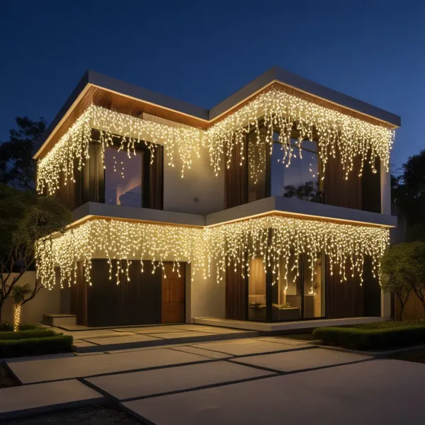 Гірлянда бахрома вулична 840 LED 50 м від мережі біла нитка Жовтий