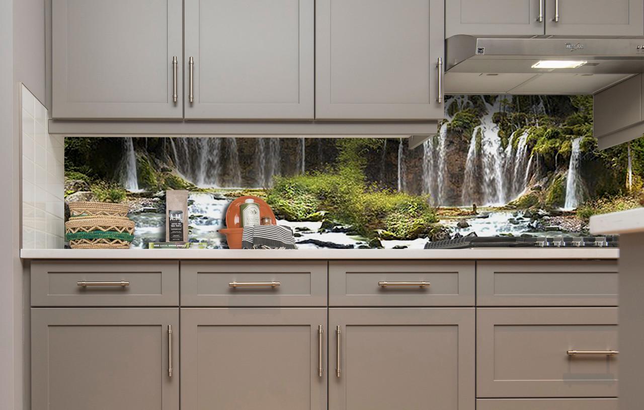 Кухонный фартук Водопад горный из самоклеющейся виниловой пленки 60х250 см Зеленый