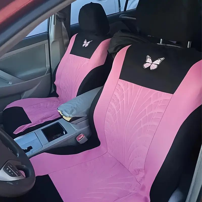 Комплект универсальных чехлов для автомобильных сидений с принтом бабочек 9 предметов Розовый (2717333375) - фото 2