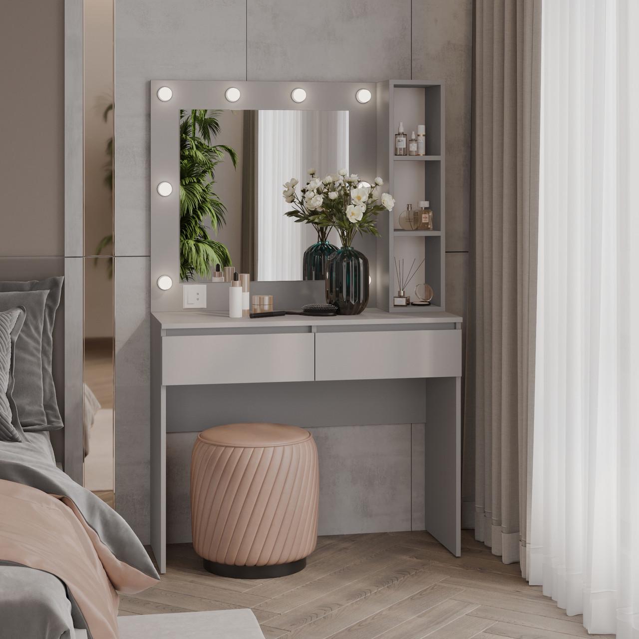 Туалетний столик New and Classic із квадратним дзеркалом 1600х1000х400 мм Сірий (ТЗ-Лайт 2-11)