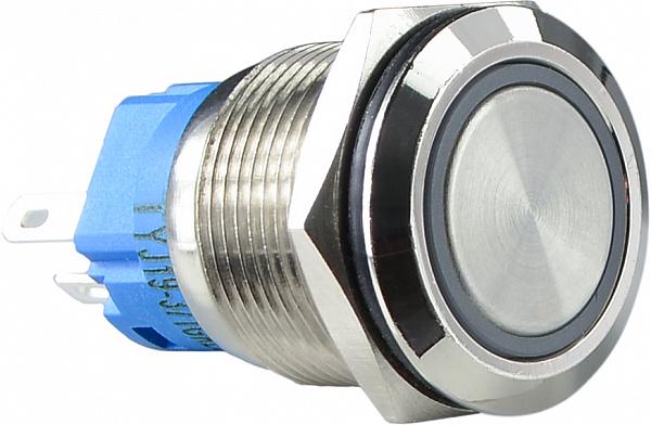 Кнопка плоская АСКО-Укрем TYJ 19-371 1NO+1NC металлическая с подсветкой с фиксацией LED 220 V 19 мм Зеленый (A0140010119)