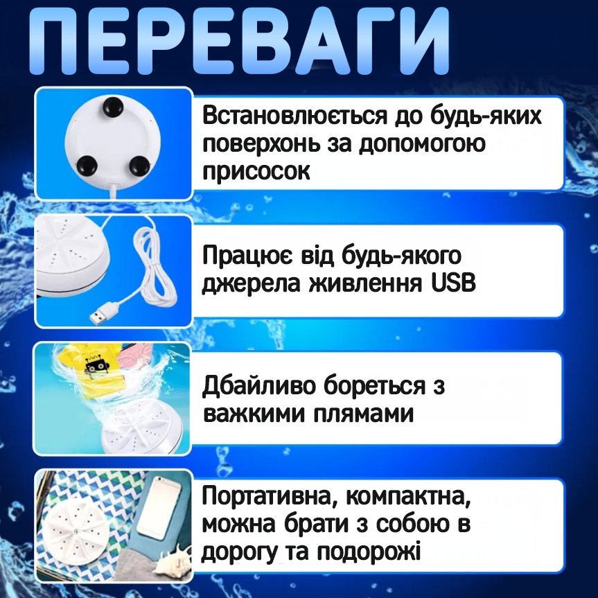 Стиральная машинка Mini Wash ультразвуковая портативная USB (Е500072) - фото 3 Стиральная машинка Mini Wash ультразвуковая портативная USB (Е500072) - фото 3