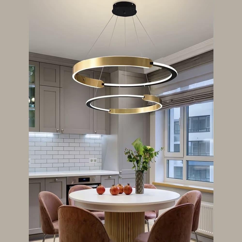 Люстра подвесная с двумя кольцами Ø 80/60 см Черный/Латунь (MJ303-800+600 AB)