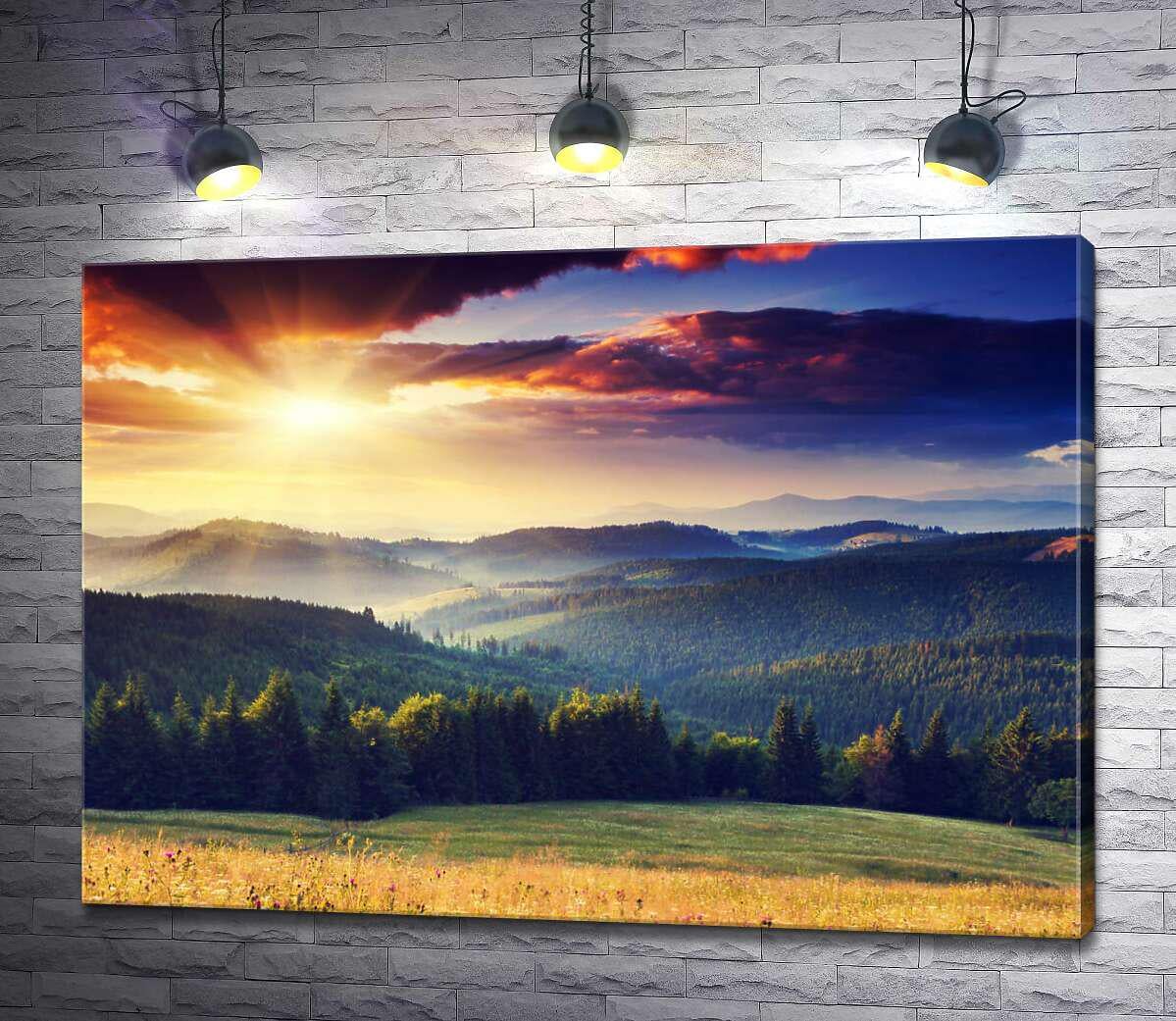 Картина ArtPoster Солнце светит на лесистые горные склоны 100x71 см Модуль №1 (002603)