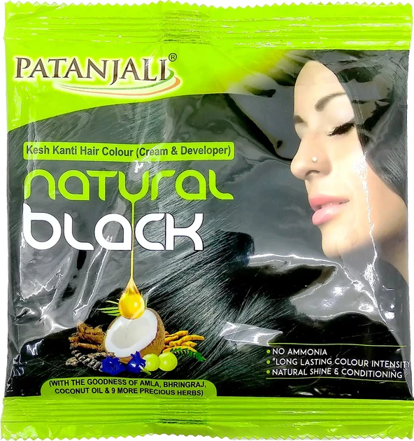 Крем-краска для волос Patanjali Kesh Kanti и проявитель 40 г Натуральный Черный (32124375)