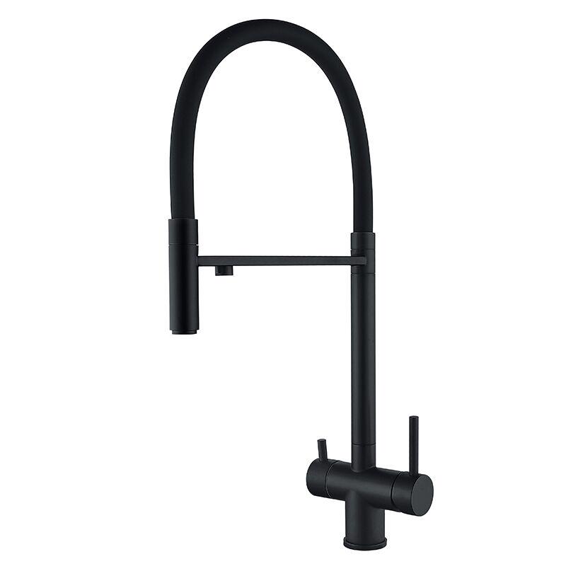 Смеситель кухонный на две воды Zerix KIT-021 REFL с силиконовым изливом Black