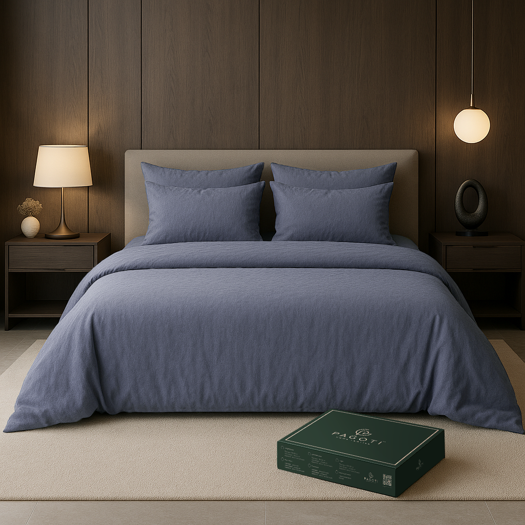 Комплект постельного белья PAGOTI Natura вареный хлопок двуспальный / 4х70х70 см Серо-синий Комплект постельного белья PAGOTI Natura вареный хлопок двуспальный / 4х70х70 см Серо-синий