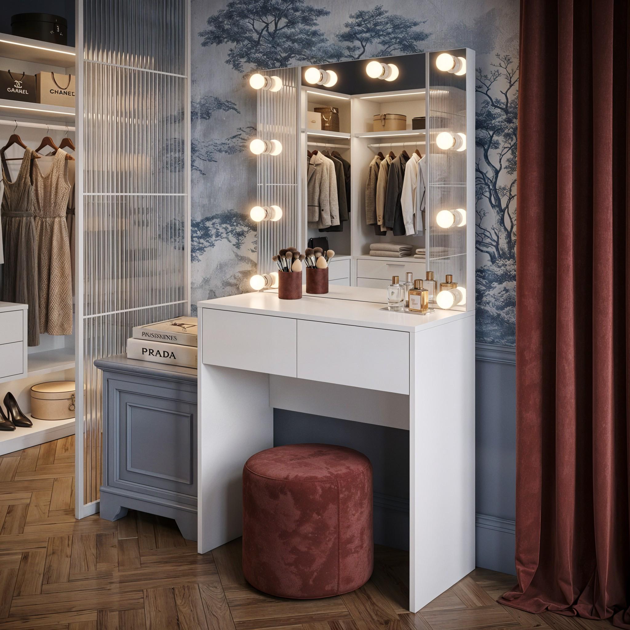 Туалетный столик с лампочками ST2B 900 900x400x1800 мм Белый