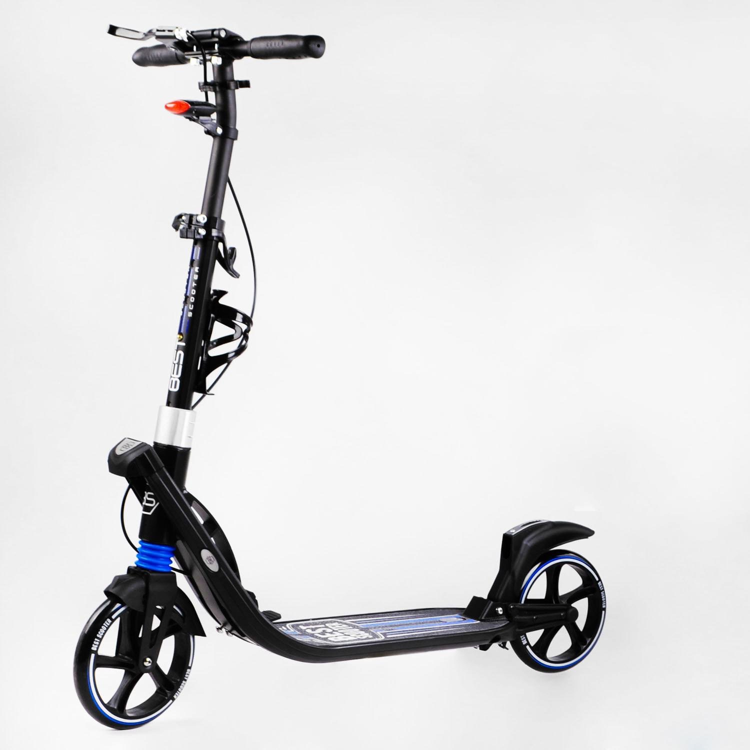 Самокат двоколісний складаний Best Scooter ліхтарик 2 амортизатора Black/Blue (114436) - фото 1