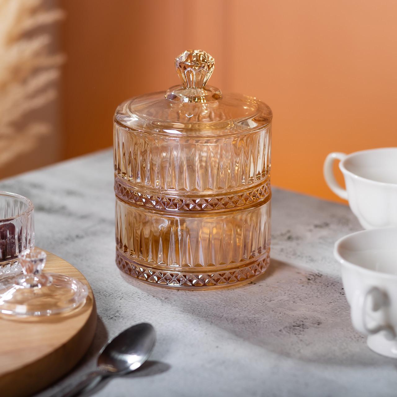 Конфетница стеклянная с крышкой двухъярусная HP-YH-74 Ø 10 см Коричневый (A-033667) - фото 6 Конфетница стеклянная с крышкой двухъярусная HP-YH-74 Ø 10 см Коричневый (A-033667) - фото 6