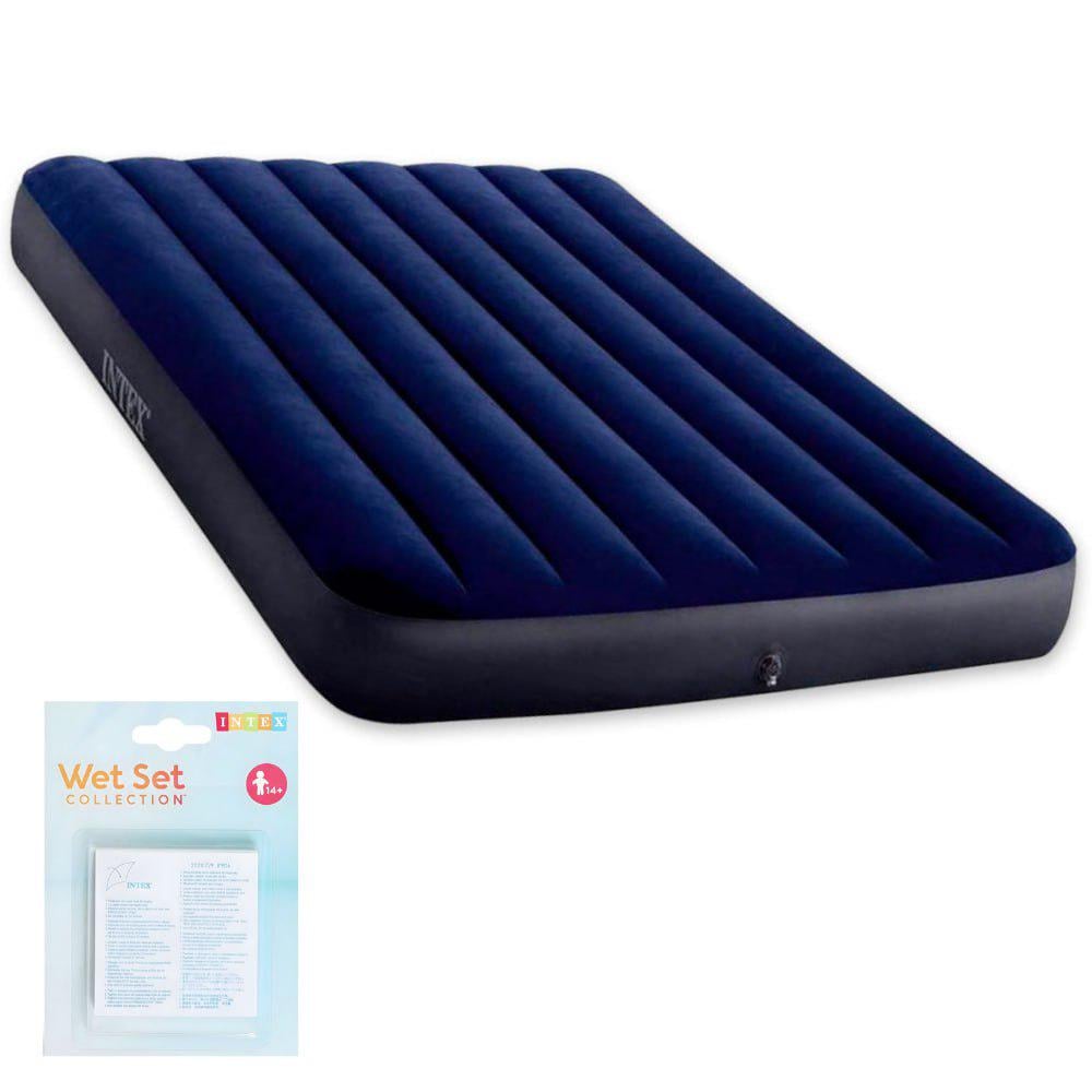 Надувной матрас велюровый полуторный Intex 64758 с набором заплат 6 шт. ширина 137 см (2472511811)