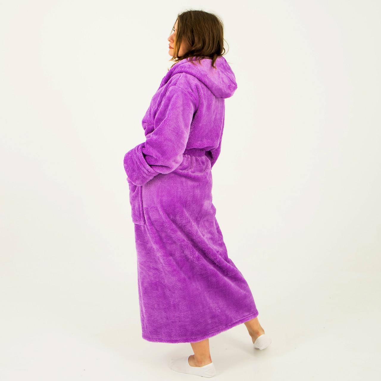 Халат женский на запах с капюшоном махровый 2 кармана M Фиолетовый - фото 3 Халат женский на запах с капюшоном махровый 2 кармана M Фиолетовый - фото 3