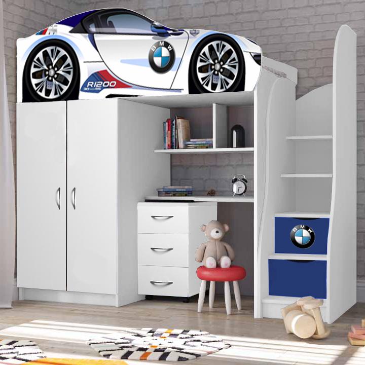 Кровать-комната Viorina-Deko №1 BR B-2 с тумбой-комодом ламинированная ДСП/ЛДСП 80х170 см Белый (44607)