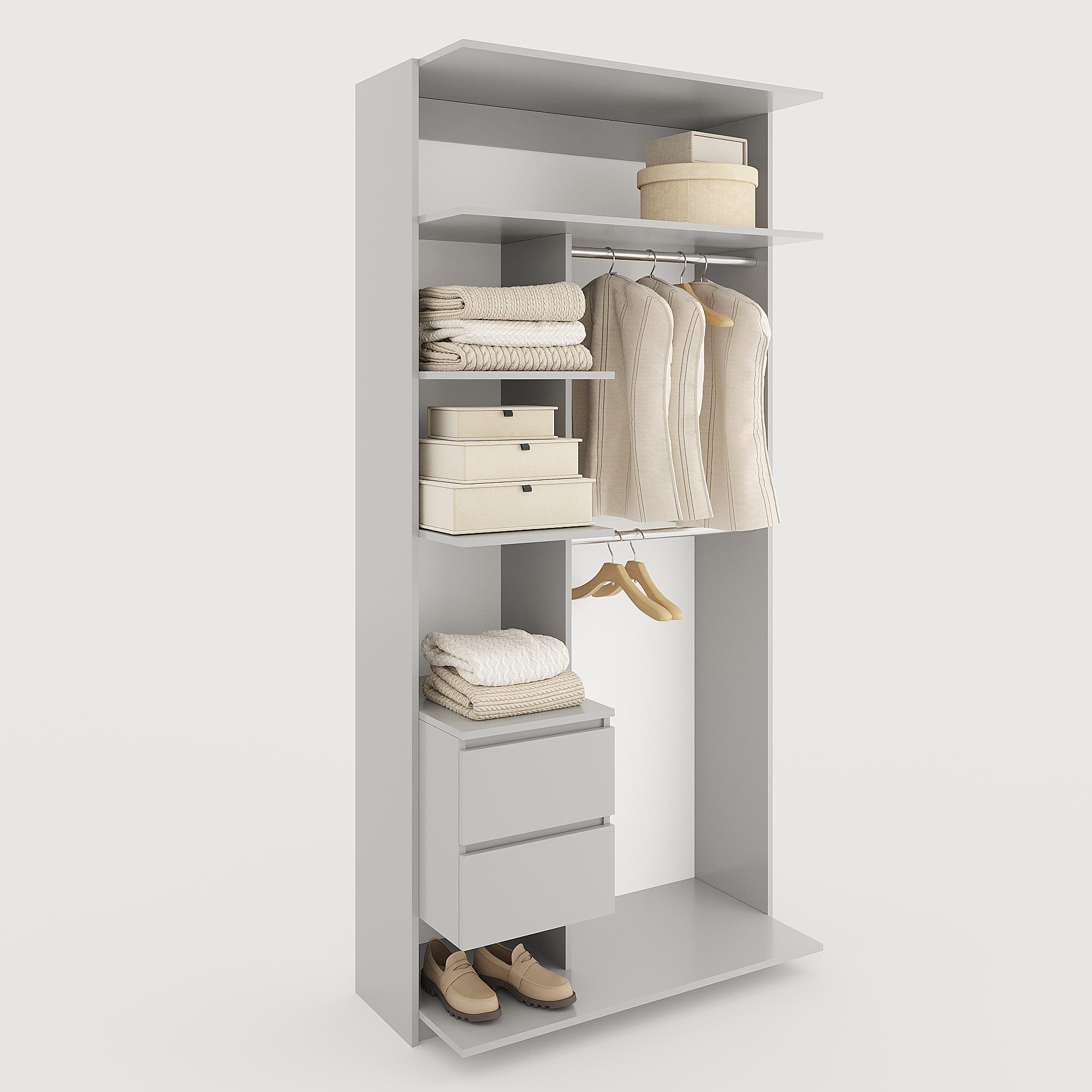 Модуль гардеробный МГ-5-8-100 со штангами полками и ящиками 2100х1000х500 мм Серый (28054281)