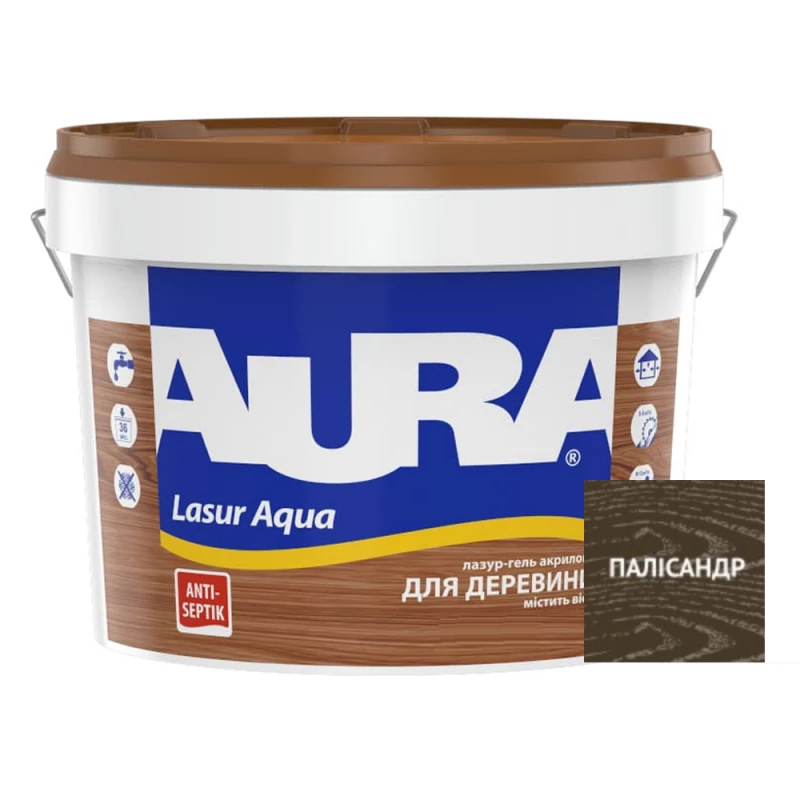 Лазурь-лак акриловый Aura Lasur Aqua для древесины 9 л Палисандр (2571731486)