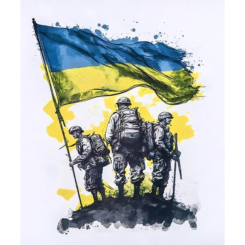 Алмазная мозаика Патриотический постер с флагом Украины и военными 5D полна на подрамнике 40х50 см (2622875912)