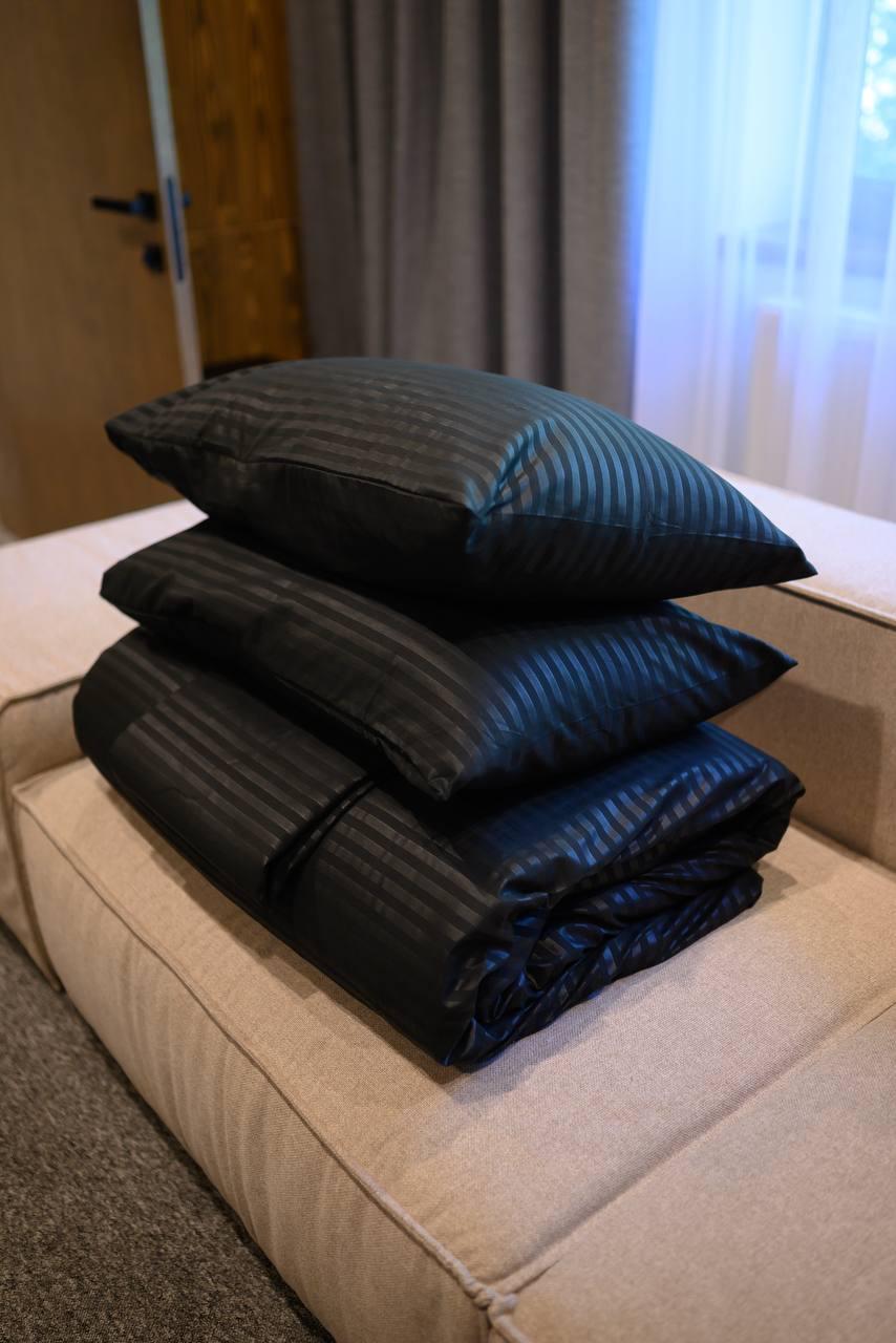 Комплект постільної білизни Signorina Siena зі страйп-сатину двоспальний 50x70 см/70x70 см Чорний (006D) - фото 3