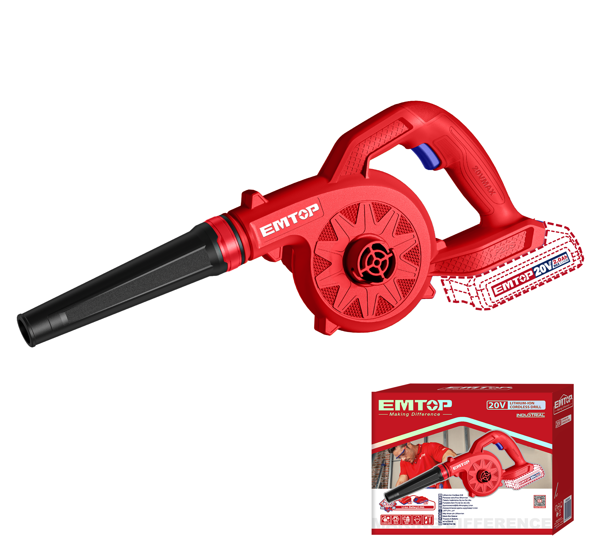 Воздуходувка садовая аккумуляторная EMTOP ELAB2078 без АКБ и ЗП